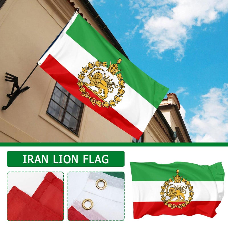 Old Historic Iran Flag 3x5FT, 90X150CM Iran Lion and Sun Flag, Former Iranian Flags with 2 Brass Grommets, Garden Flags for Outdoor and Indoor Decor - Image 2